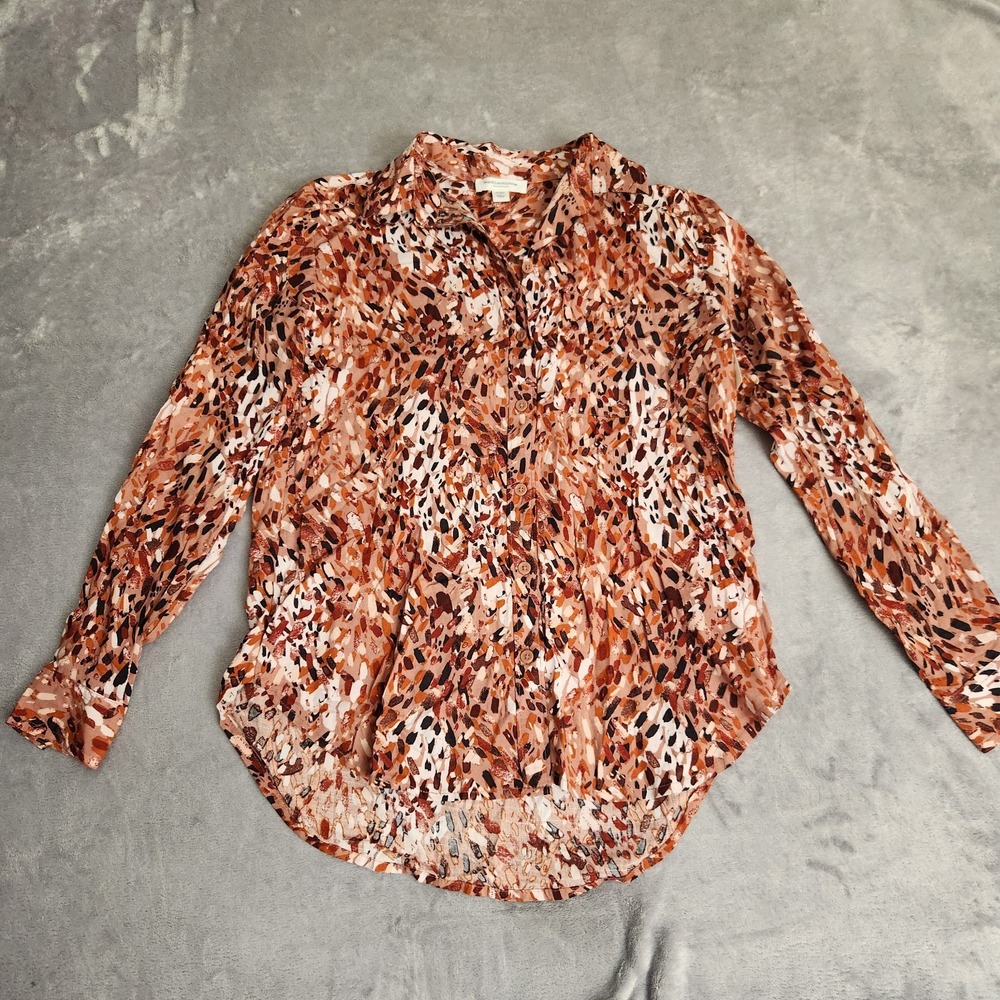 New BeachLunchLounge Abstract Print Button Down Shirt XS Long Sleeve Rayon Boho